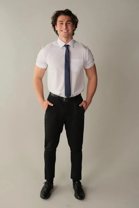 stretch dress shirt men Quattro Flex with Button Down Collar White 3XL / White 215lbs wearing L Tall Size L Tall Slim Fit 4 Way Stretch