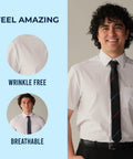 Slim Fit Short Sleeve Performance Dress Shirt For Men White 4 Way Stretch, wrinkle-free, breathable, ideal for office and travel