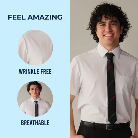 Slim Fit Short Sleeve Performance Dress Shirt For Men White 4 Way Stretch, wrinkle-free, breathable, ideal for office and travel