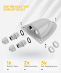 White Solar Double Cable Entry Gland Box For RV Roofs And Boats Waterproof ABS Cable Pass Through Housing With PG11 Connector Ideal For RVs Yachts And Marine Roofs Supports 14AWG To 10AWG Cables shown with connectors and screws