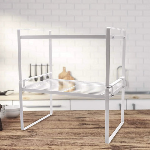 Two Pack Steel Frame Stackable Cabinet Shelf Organizer Racks For Kitchen Pantry Bathroom Bedroom And Office Space Saving