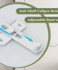 Close-up of 4 Inch Stainless Steel Gate Latch, Anti-Theft Heavy Duty Safety Door Lock in white, showcasing anti-theft caliper design.