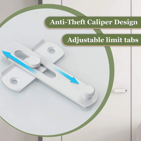Close-up of 4 Inch Stainless Steel Gate Latch, Anti-Theft Heavy Duty Safety Door Lock in white, showcasing anti-theft caliper design.