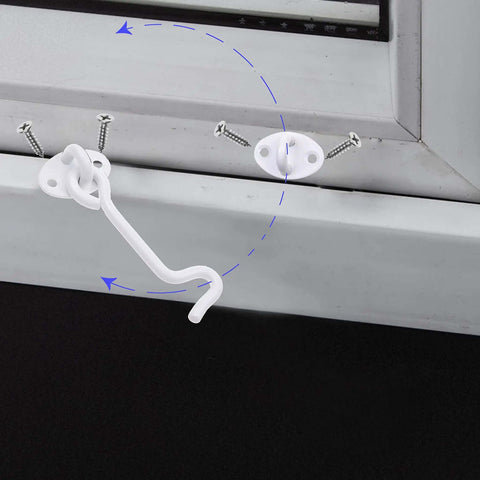 Built Tough 4 Inch Heavy Duty Hook And Eye Latch For Barn Doors And More, Powder Coated Stainless Steel Security Latch, white, installed view
