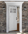 Front view of secure exterior door entry with a durable knob and deadbolt, keyed alike for easy access, coastal matte black finish.