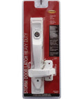 White Push Button Heavy Duty Storm Door Latch With Keyed Lock Set in packaging