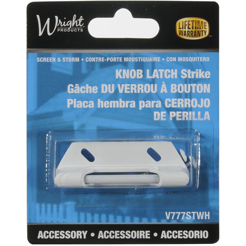 Brass Plated 4-3/4 Inch Pull Handle With White Replacement Strike Plate Included, shown in packaging with universal slotted holes