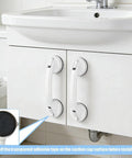White Strong Suction Cup Handle No Drilling Installation on bathroom cabinet doors, tool-free, perfect for renters, repositionable