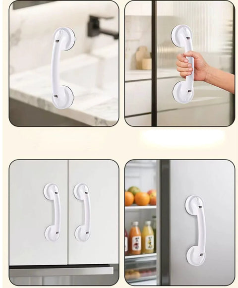 White Suction Cup Handle For Bathroom Kitchen Shower Doors Sliding Glass Cabinets And Drawers With Stable Adsorption installed