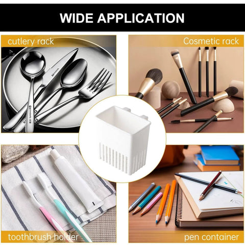 Wide application of white utensil drying holder as cutlery rack, cosmetic rack, toothbrush holder, and pen container