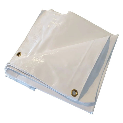 White Vinyl Tarp 13 Oz Industrial Grade Heavy Duty Waterproof Shelter With Reinforced Grommets Every 18 To 24 Inches UV Treated