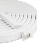 Close-up of 118” Wedge-Shape Foam Window Weather Stripping Door Seal Strip, White, coiled with adhesive backing visible.