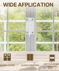 Durable White Cam Window Locks Set For Single And Double Hung Windows shown installed on a vertical sliding window
