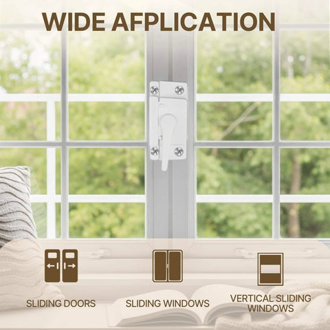 Durable White Cam Window Locks Set For Single And Double Hung Windows shown installed on a vertical sliding window