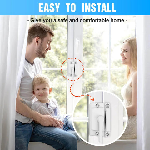 Family by window with Cam Action Hook Window Sash Locks 10 Pack White Diecast Window Latches With Keeper for security.