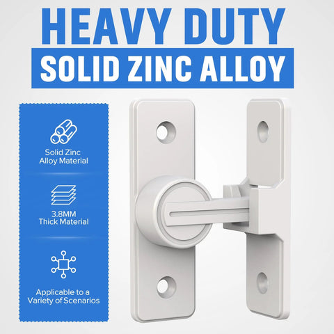 90 Degree Flip Barn Door Lock Heavy Duty Sliding Gate Latch for Garden Bathroom Garage and Sliding Doors White 1 Pack Durable Zinc Alloy Construction with easy installation and corrosion resistant finish