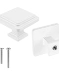 White Cabinet Knobs Set, 10 Pack Zinc Alloy Drawer Knobs with screws, front and side view