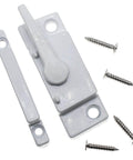 White 2 Pack Sliding Window Sash Locks Zinc Alloy Latch For Double Hung Windows Vertical And Horizontal Sliding With Cam Action Hook Anti Jimmy Keeper Compression Durable Wear Resistant Window Hardware shown with screws.