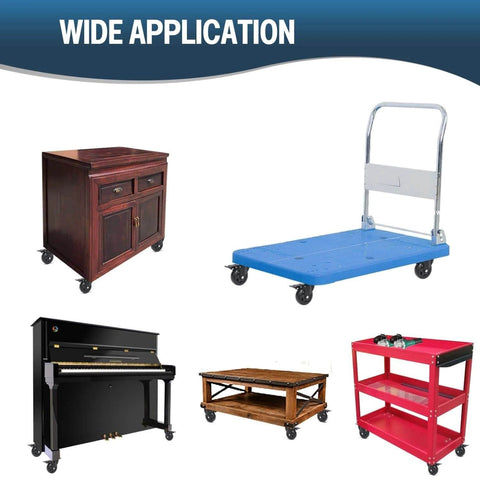 6 Inch Heavy Duty Caster Wheels Set of 4 with Brakes rated 3000 lbs total on various furniture and carts.