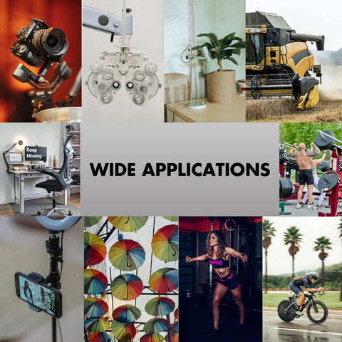 Collage showing diverse uses of M8 Clamping Screw Knob Set With 27 Thread Star Knobs Plastic Hex for various equipment and settings