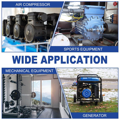 Collage of air compressor, sports equipment, mechanical equipment, and generator; wide application for heavy duty M6 rubber isolator mounts