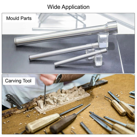 Bearing Sleeve Set 10 Pieces 3 Mm Bore 5 Mm Outer Diameter 5 Mm Length Self Lubricating Tin Bronze Sleeves and high-speed steel rods shown in use for carving and mould parts.