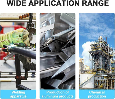 Wide application range showing welding apparatus, production of aluminum products, and chemical production using 50 Pack Flux Core Aluminum Welding Rods For Low Temperature Brazing, Easy Melt Aluminum Brazing Sticks No Solder Powder Needed, Durable Nontoxic Aluminum Flux Core Rods For DIY Repairs And Metalworking.