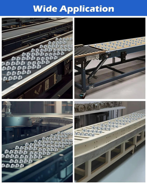 32 Pcs Surface Roller Ball Transfer Bearings 1 Inch Carbon Steel Units on conveyor lines demonstrating wide application