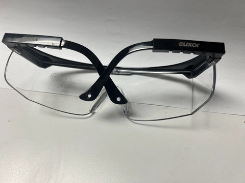 2 Pack Wide Frame Safety Glasses Goggles Anti Fog UV Resistant Over Glasses with black temples on white surface