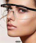 Close-up of person wearing 2 Pack Wide Frame Safety Glasses Goggles Anti Fog UV Resistant Over Glasses, black frame, side view.