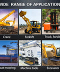 Images showing various machinery demonstrating the wide range of applications for 60 Piece Grease Fittings Kit With One Quarter Inch And One Eighth Inch BSP Threads Featuring Ninety Degree Forty Five Degree And Straight Angles For Automotive Tractors And Industrial Machinery Maintenance Heavy Duty Lubrication Kit.
