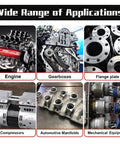 Image showcasing various applications for 340G RTV Silicone Gasket Maker Red Sealant For High Temperature Gaskets in engines and more.