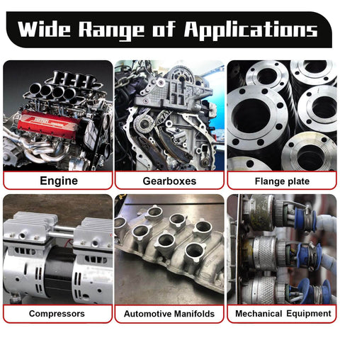 Image showcasing various applications for 340G RTV Silicone Gasket Maker Red Sealant For High Temperature Gaskets in engines and more.