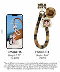 Crybaby Wild But Cutie Series Phone Charm Blind Box Wrist Strap Keychain with furry texture and charm, displayed with phone for size.