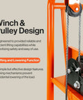 Close-up of Material Lift Stacker 330 Lb Capacity with Winch and Pulley Design for Lifting and Lowering, side view
