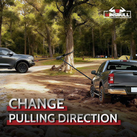 Winch Snatch Block Pulley 11 Tons Fits 1/4" to 1/2" Rope used for off-road recovery, redirecting rope around tree with truck