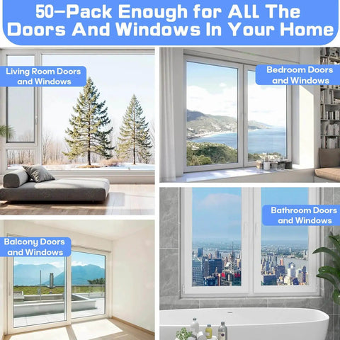 Home interior with various doors and windows in living room, bedroom, bathroom, and balcony with a view of the outdoors.