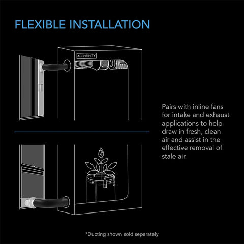 Diagram of Universal Window Duct Kit For 4 Inch And 6 Inch Inline Fans With Adjustable Rails for exhaust and intake by AC Infinity.