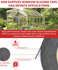 Heavy Duty Double Coated Window Glazing Tape One Sixteenth Inch Thick By Three Eighths Inch Wide One Hundred Fifty Feet Weather Resistant displayed with greenhouse in background