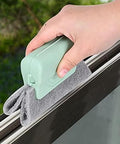 Hand using Window Groove Cleaning Brush Set with Magic Track Cleaner Mini Brush and Replaceable Cloths for cleaning window track.