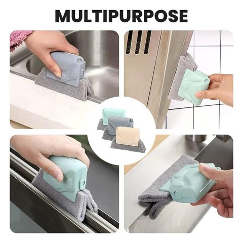 Window Groove Cleaning Brush Set with Magic Track Cleaner Mini Brush and Replaceable Cloths cleaning various surfaces