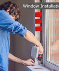 Man using 120 Pcs Plastic Flat Shims for leveling structural tile and surfaces during window installation, showing red shims in use.