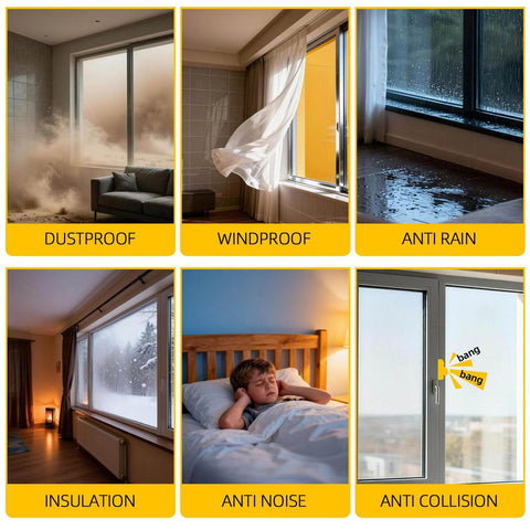 40FT Weather Stripping Door Seal Window Seal - Brush Window Insulation shown in dustproof, windproof, anti-rain, insulation, anti-noise, and anti-collision scenarios.