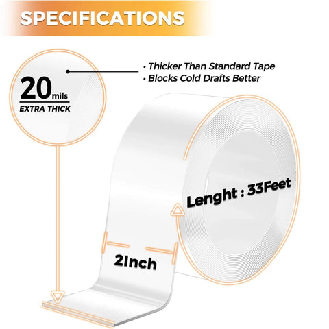 Diagram showing specifications of Thick Window Insulation for Winter Residue-Free, Heavy Duty Transparent Window Weather Sealing Tape