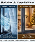 Diagram showing window with and without Thick Window Insulation for Winter Residue-Free, Heavy Duty Transparent Window Weather Sealing Tape, Weather Resistant, 2”x33FT Window Seal Tape Blocks Drafts for Doors Windows.