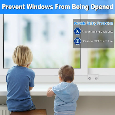 Two Pack Sliding Window Locks With Keyed Security installed on window, preventing children from opening, ensuring safety in homes.