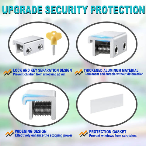 Sliding Window Locks Set Of 4 With Keys, Adjustable Aluminum Window Stops, Features Lock Design, Thickened Material, and Gasket