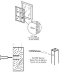 Installation diagram for Clear Window Mullion Grid Retainer Pins 25 Pack For Wood Windows with drill and pin placement guide.