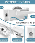 Three Pack Window Sash Lock Set For Sliding Windows Replaces Latches On Single Hung And Double Hung White Cam Lock For Vertical And Horizontal Sliding Windows Durable Alloy Construction With Corrosion Resistant Finish featuring close-up of cam-action mechanism, zinc alloy latch, and rust-proof screws.