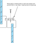 Diagram showing installation of 2-1/4 Inch Mounting Hole Centers Sash Lock for Vertical and Horizontal Sliding Windows in Black Diecast